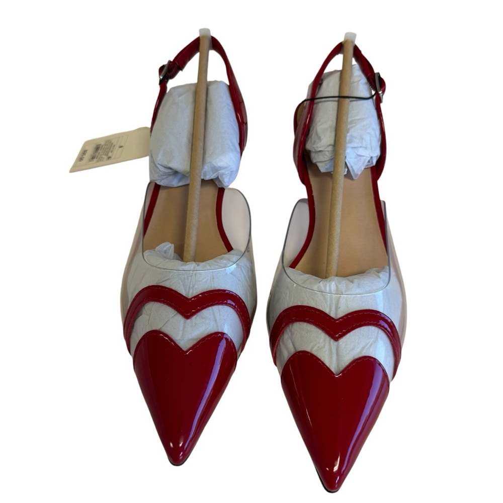 a new day White and Red Pointed Slingback Flats with Heart Detail size 8